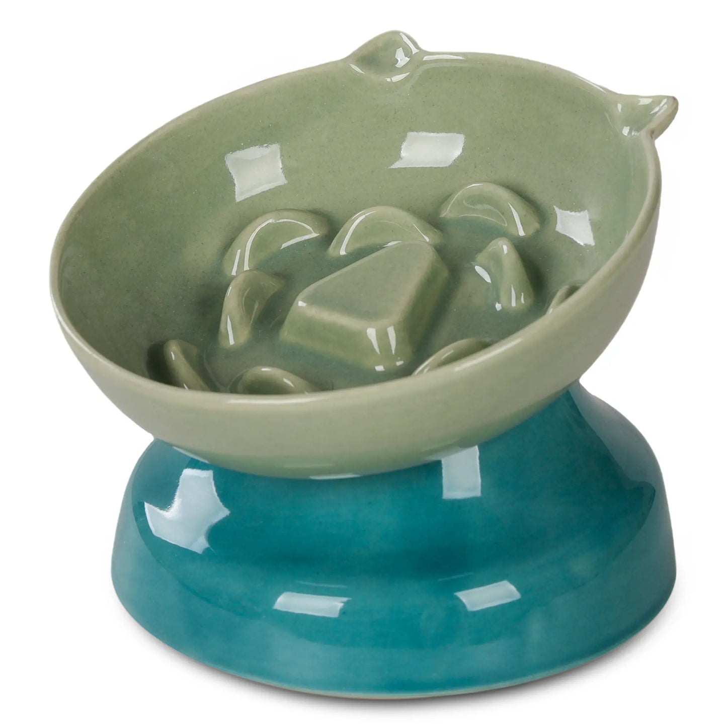 Slow Feeder Cat Bowl, Ceramic Cat Slow Feeder,Elevated anti Vomiting Whisker Friendly Tilted Design,For Dry and Wet Food,Dishwasher Safe