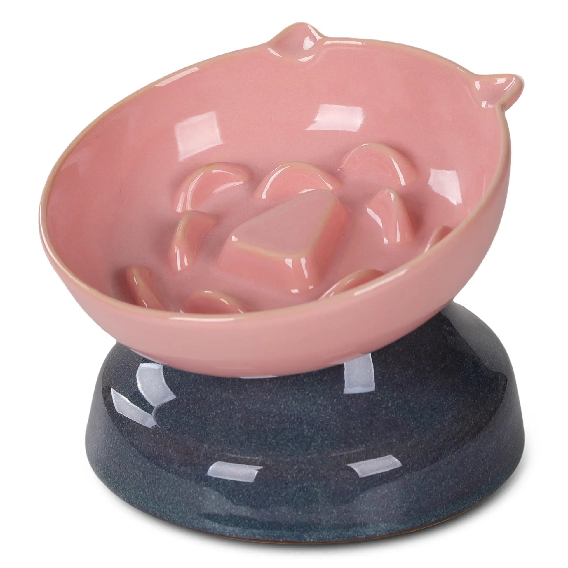 Slow Feeder Cat Bowl, Ceramic Cat Slow Feeder,Elevated anti Vomiting Whisker Friendly Tilted Design,For Dry and Wet Food,Dishwasher Safe