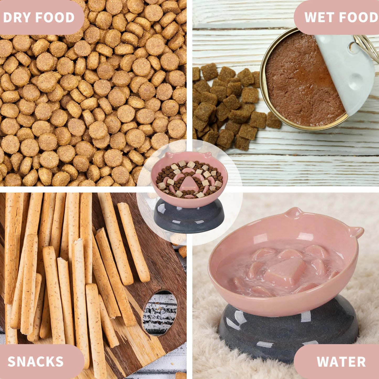 Slow Feeder Cat Bowl, Ceramic Cat Slow Feeder,Elevated anti Vomiting Whisker Friendly Tilted Design,For Dry and Wet Food,Dishwasher Safe