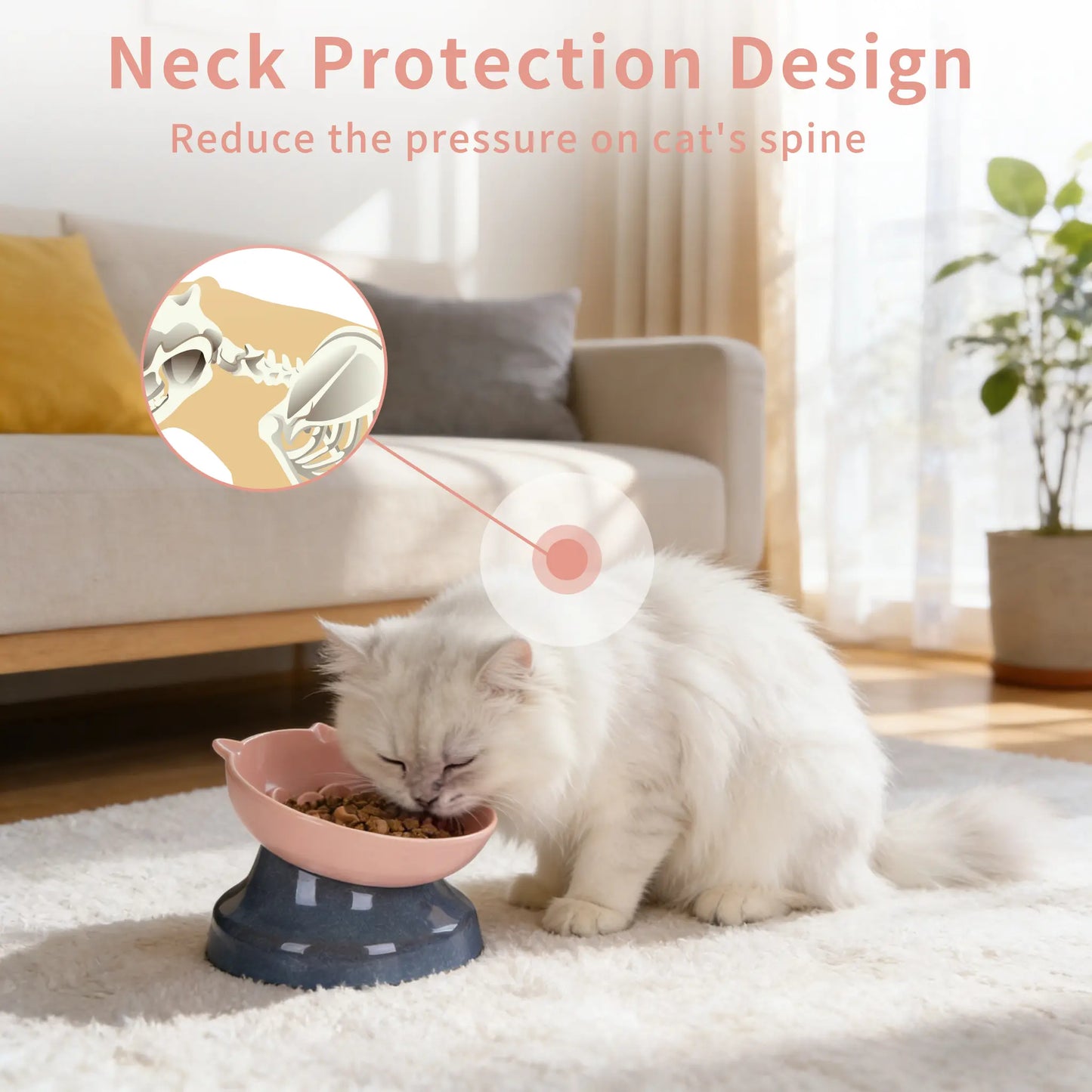 Slow Feeder Cat Bowl, Ceramic Cat Slow Feeder,Elevated anti Vomiting Whisker Friendly Tilted Design,For Dry and Wet Food,Dishwasher Safe