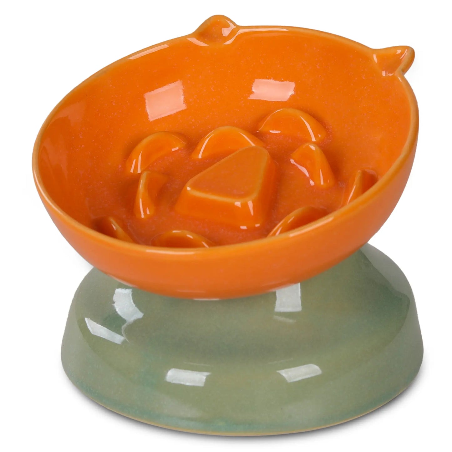 Slow Feeder Cat Bowl, Ceramic Cat Slow Feeder,Elevated anti Vomiting Whisker Friendly Tilted Design,For Dry and Wet Food,Dishwasher Safe