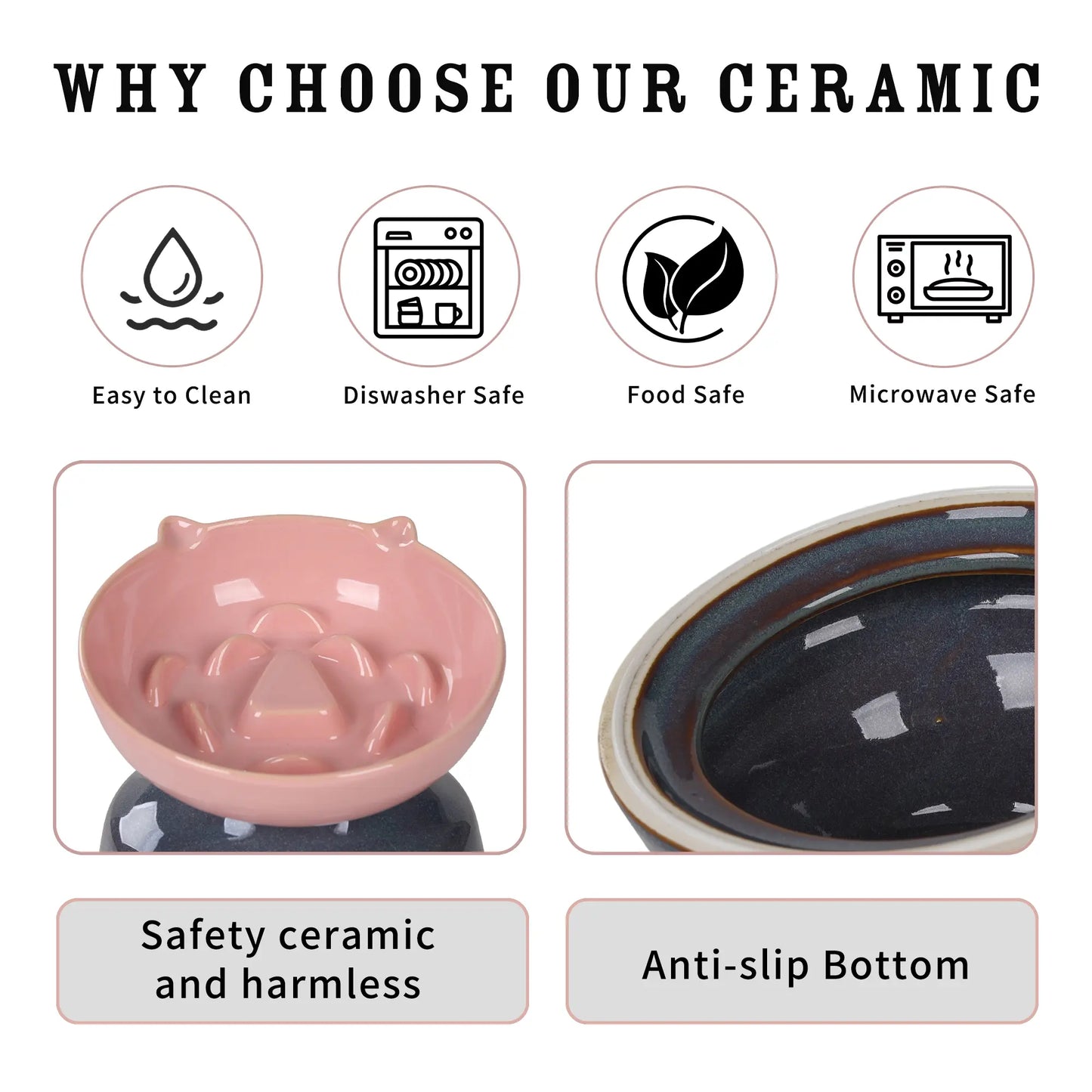Slow Feeder Cat Bowl, Ceramic Cat Slow Feeder,Elevated anti Vomiting Whisker Friendly Tilted Design,For Dry and Wet Food,Dishwasher Safe
