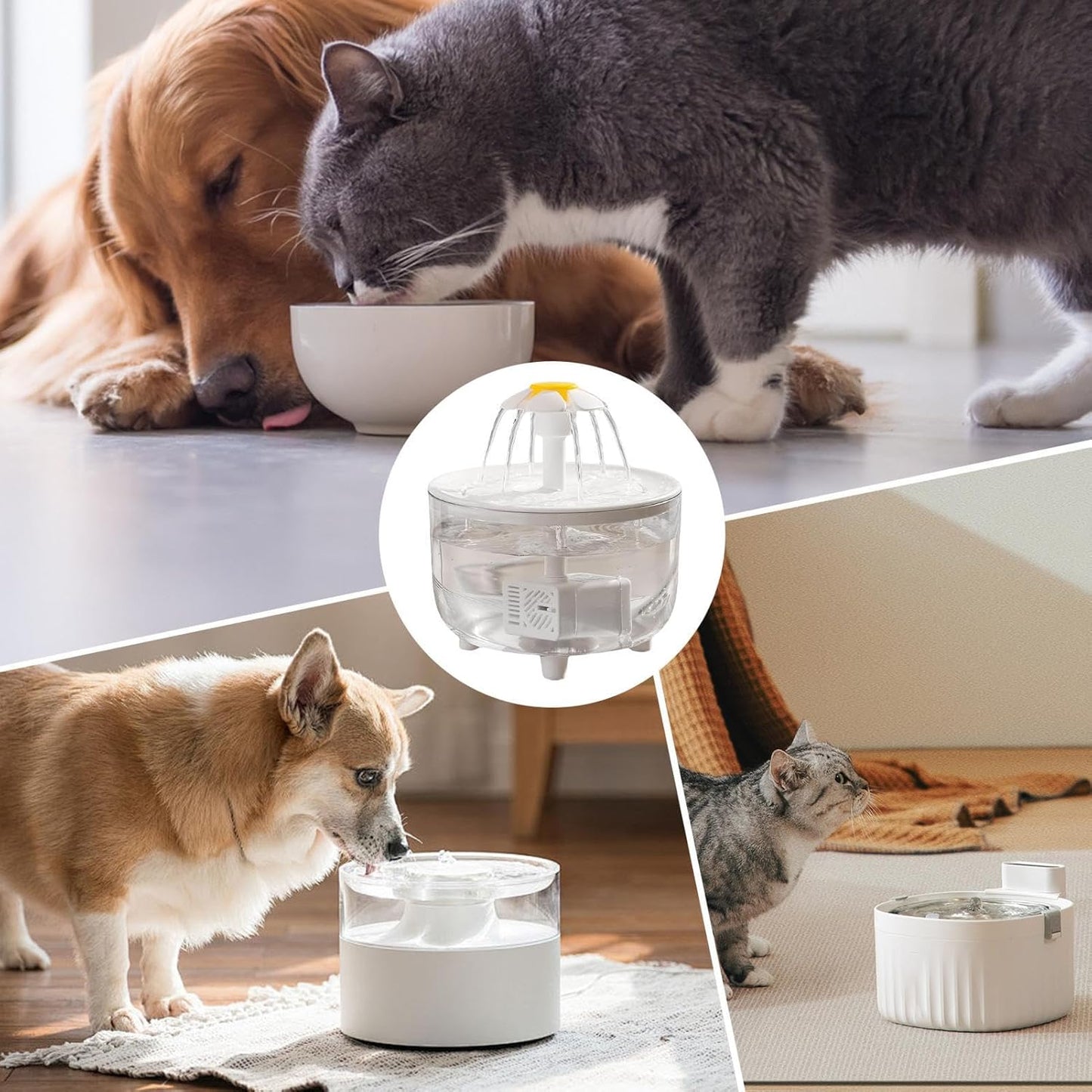 Fuente De Agua Para Mascotas De 15 X 15 X 16 Cm, Fuente De Agua Silenciosa Para Gatos De 1 Litro, Dispensador De Agua Eléctrico Estilo Flor, Fuente De Agua Inalámbrica Para Gatos Con Filtro
